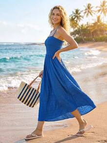 Sylviya Robe de plage maxi texturée bleue décontractée pour femmes pour les vacances d'été. Tenues d'été pour femmes, robes d'été pour femmes, tenues de plage pour femmes, robe de plage décontractée, robes décontractées pour femmes, tenues de vacances pour femmes, tenues d'été pour vacances, robes pour concerts country, robe bleue, robes d'été pour femmes, tenue de croisière pour femmes, vêtements bohèmes, robes fluides - Bleu azur - Voir 2