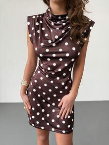 RiviMae 新款时尚优雅修身波点连衣裙 - 棕色 - 查看 5