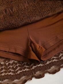 Sweetra 女士波西米亚风咖啡棕色露背连衣裙，春夏款 - 咖啡 - 查看 3