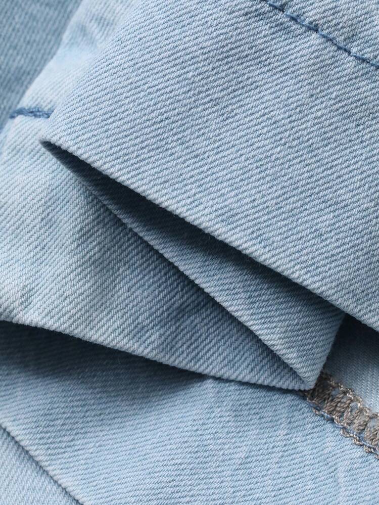 Women's Collared Short Sleeve Cinched Waist Waist Denim Shirt And Loose Fit Long Pants Vacation & Casual Denim Set