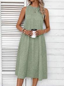 EMERY ROSE 女士休闲纯色无袖连衣裙 - 淺綠色 - 查看 5