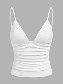 SHEIN EZwear 3件套女士吊带背心，蕾丝拼接，褶皱腰身，夏季女士吊带背心，沙滩装，外出装 - 彩色 - 查看 3