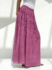 KSTM Women's High Waisted Paisley Print Maxi Skirt With Tiered Ruffle Details And Flowy A-Line Silhouette For Summer Beach Vacation - Purple - View 5