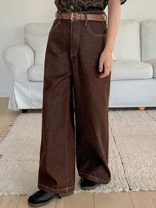 Dazy Kids Tween Girls' Embroidered Pocket Design Denim Jeans - Brown - View 5