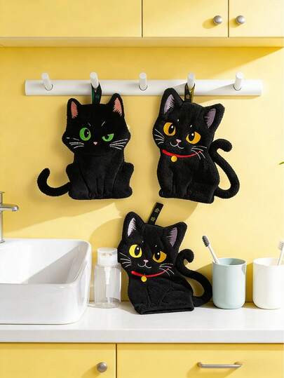 Joivida 2条可爱卡通造型手巾，招财猫吸水毛巾，柔软舒适，不起球，快速吸水，加厚设计，两种款式可选，反复洗涤不褪色，高密度绒毛，防勾丝耐磨损，适用于卫生间、宴会厅、餐厅、玻璃杯、杯垫、托盘垫、浴室延伸垫、旅行套装，也是馈赠佳品。