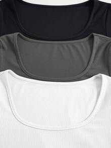 Olithes Women Solid Color Simple Round Neck Slim Fit T-Shirt, Spring/Autumn Edition 3 Packs Topsbasic Long Sleeve Topstight Topswomens Longsleeve Tops Fall Cloth For Women - Multicolor - View 3