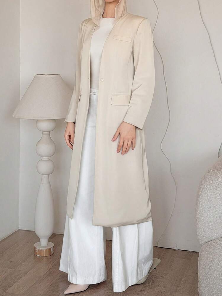 Women's Casual Solid Color V-Neck Thin Jacket With Fake Pockets, Spring/Summer