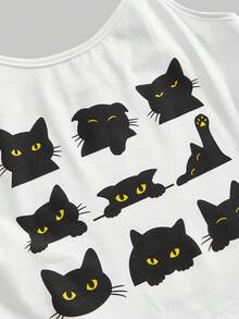 ROMWE Kawaii Cat Print Camisole For Women - White - View 8