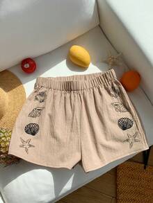 Comfortcana Quần short nữ Camel cạp chun, họa tiết vỏ sò, kiểu dáng thường ngày, đa năng cho mùa hè. - Lạc đà - Xem 4
