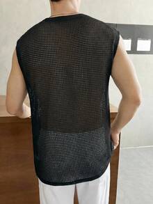 Manfinity BRENVOR 男士休闲宽松无袖T恤，标准尺码，纯黑色 - 黑色 - 查看 4