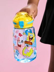 SpongeBob SquarePants | SHEIN 500毫升卡通图案水瓶，配有硅胶吸管和防漏盖，适合旅行、观光、返校使用，Tritan材质。 - 淺藍色 - 查看 2