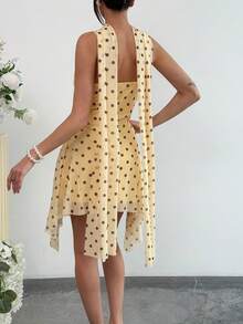Aloruh 女士性感豹纹吊带迷你连衣裙，夏季 - 淡黃色 - 查看 2