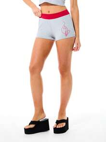 BABYPHAT Jersey Booty Shorts With Elastic Waistband And Script Print Comfortable Casual Loungewear - Grey - View 5