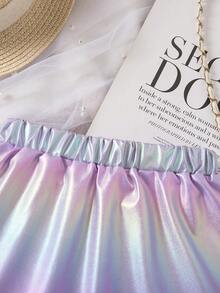 SHEIN Jupe mi-longue élégante et multicolore pour filles, avec une taille élastique ajustée. Convient pour le port quotidien, les fêtes et les occasions formelles. S'assortit parfaitement avec des hauts et des manteaux pour un look raffiné et remarquable. - Multicolore - Voir 5