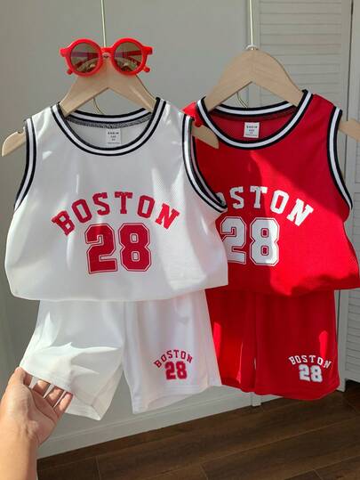 SHEIN 4 Pieces Set Young Boys Boys Casual Sport Sport With Sport Elements Letter Pattern Round Neck Shirt And Shorts Kids Outfits Young Boy Clothes Back To School Boys Set Suitable For Birthday Parties, Parties, Performances, Weddings, Baptisms, Back-To-School Ceremonies Suitable For Daily Use Suitable For School Suitable For Travel Suitable For Sports Suitable For Spring, Summer