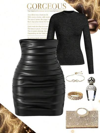 SHEIN PETITE CURVE Plus Size Solid Minimalist Casual Skirt