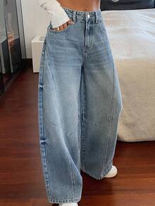 DAZY Quần jeans nữ ống loe xẻ tà, cạp thường, phong cách Y2K - Rửa nhẹ - Xem 3