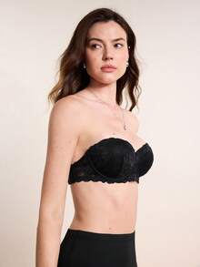 Hourtrue Áo ngực không dây có gọng ren Peach Girl dành cho nữ - Nâng ngực, nhiều kiểu mặc, kiểu quây thoải mái cho trang phục thời trang và mặc hàng ngày. - màu đen - Xem 8