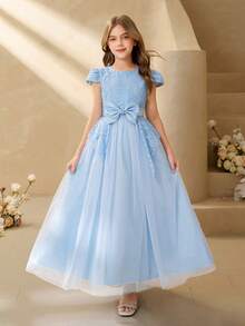 Girls' Luxury Niche High-End Hostess Birthday Performance Dress, Piano Recital Runway Princess Gown, Elegant Tulle Maxi Dress - Blue - View 7