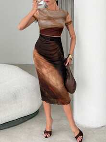 Lavishia 女士时尚印花短袖连衣裙，春夏款 - 彩色 - 查看 1