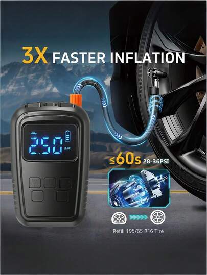 Teckwe ZLP-003 Pompa d'aria per auto senza fili ad alta capacità, 2*2000mAh 4000mAh in totale, gonfiaggio rapido ad alta pressione, compressore d'aria elettrico per pneumatici di auto, pompa portatile ad alta pressione, ricarica rapida per pneumatici di auto, con luce, adatta per moto, biciclette, pallacanestro, palloni da calcio, pallavolo e auto.