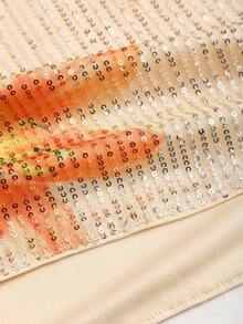 Sweetra 女士新款时尚百搭印花亮片刺绣修身迷你连衣裙，露肩吊带鸡尾酒裙 - 香檳色 - 查看 4