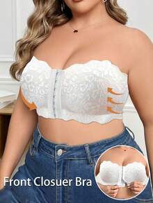 SHEIN 1 件大码蕾丝拼接前扣无钢圈抹胸文胸 - 白色 - 查看 6