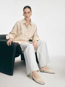 Mnmlis Women's New Fashion Woven Hollow Slip-On Flat-Bottomed Square Toe Shoes - Apricot - View 11