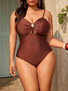 Swim Oasis Conjunto de traje de baño de 3 piezas talla grande, atuendo de uso diario minimalista para playa de verano para mujeres - Marrón - Ver 4