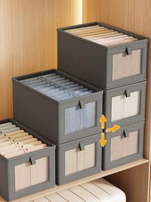 Cesta de almacenamiento grande, caja de almacenamiento de armario de tela resistente con ventana transparente, plegable con tapa, adecuada para almacenamiento doméstico, organización de artículos esenciales del hogar, caja de almacenamiento plegable, caja de almacenamiento de ropa, contenedor de almacenamiento - gris - Ver 4