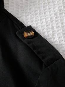 SHEIN 1 pieza Chaqueta larga con solapa tejida, doble botonadura y cinturón de moda para niñas, adecuada para primavera, otoño e invierno, para uso al aire libre, viajes, estilo callejero, casual, en casa y para ir al trabajo - Negro - Ver 6