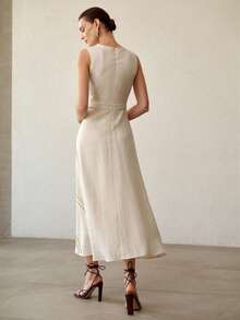 MOTF PREMIUM FASHIONABLE MINIMALIST EMBROIDERED DRESS FOR WOMEN - Apricot - View 3