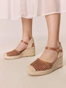 Styleloop Sandalias de cuña tejidas de verano para mujer, adecuadas para atuendos de vacaciones y artículos de viaje esenciales - Marrón - Ver 11