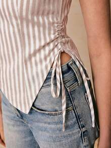 Poéselle Women's Casual Asymmetric Sleeveless Striped Top, Summer - Brown - View 6