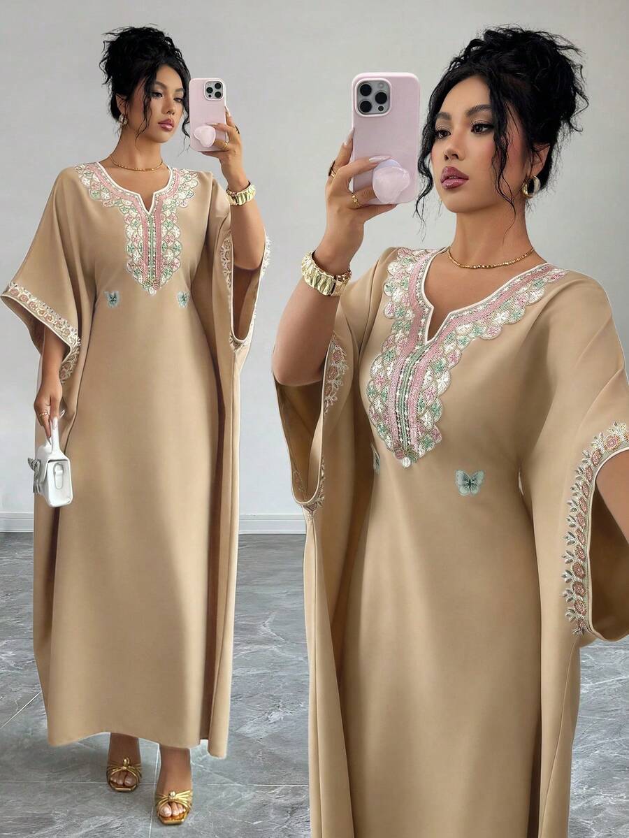 Elenzga Đầm maxi chiffon họa tiết hoa thanh lịch mới dành cho nữ, bộ sưu tập Xuân/Hè 2026. - Màu Khaki - Xem 1