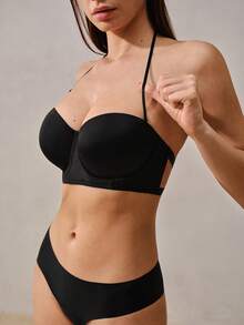Veilyse Women's Solid Color Half Cup Comfort Bra Underwire Push-Up Multi-Strap Halter Bra Suitable For All Seasonsfor Summerfor Summer - Black - View 7