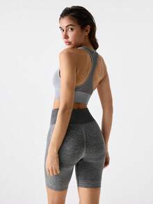 Loungeista EMUPER 一体式拉链无缝运动文胸，带可拆卸胸垫 - 灰色 - 查看 9