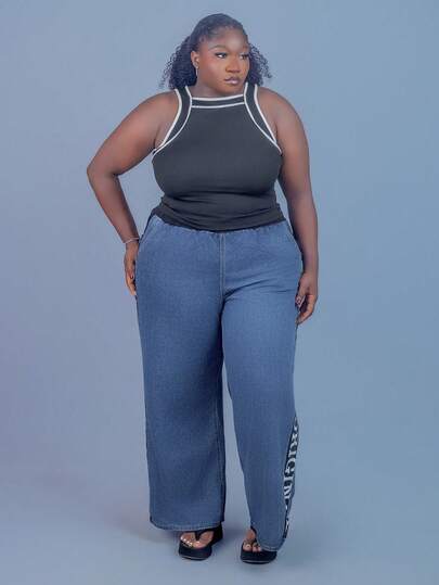 CurvyTilda 大码带边框拼色吊带背心，商务休闲女士