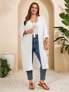 EMERY ROSE 大码女式纯色休闲百搭日常睡袍 - 白色 - 查看 5