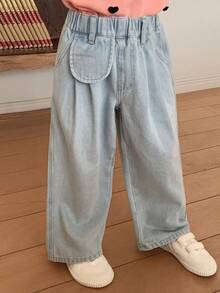 DAZY Young Girl Casual Washed Loose Elastic Waist Jeans - Blue - View 5