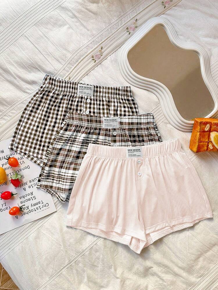 Dream Adore 3pcs Women's Skin-Friendly Plaid Loose Pajama Pants