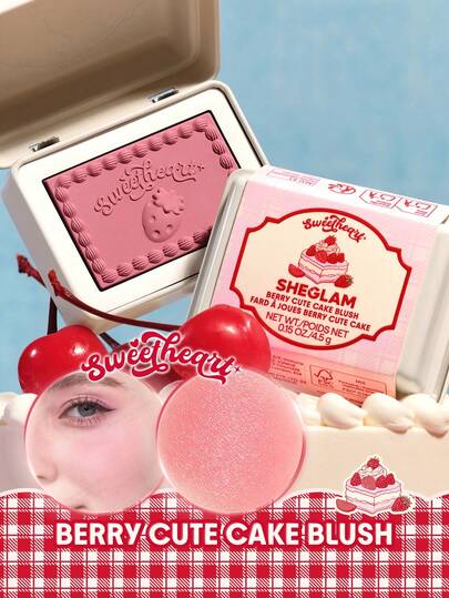 SHEGLAM Sweetheart Collection Berry Cute Cake Blush Brand Beauty Makeup Face Paint Cosmetic For Women Girls Perfect For Winter Spring Ideal For Y2K Fancy Fashion Suitable For Birthday Valentine'S Day Gift Rave Party Ready Best Color