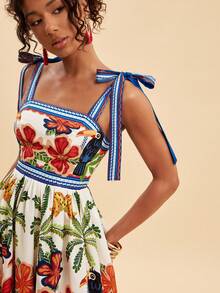 Travachic 春夏度假风梭织印花系带迷你连衣裙（女款） - 彩色 - 查看 4