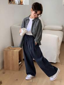 DAZY Tween Boy Solid Color Drawstring Waist Casual Versatile Everyday Loose Pants - Navy Blue - View 7