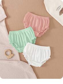 3件套女婴休闲百搭白色弹力腰针织短裤 - 彩色 - 查看 3