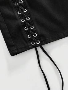 ROMWE MEN Grunge Punk Men's Drawstring Decorated Loose Denim Shorts - Black - View 2
