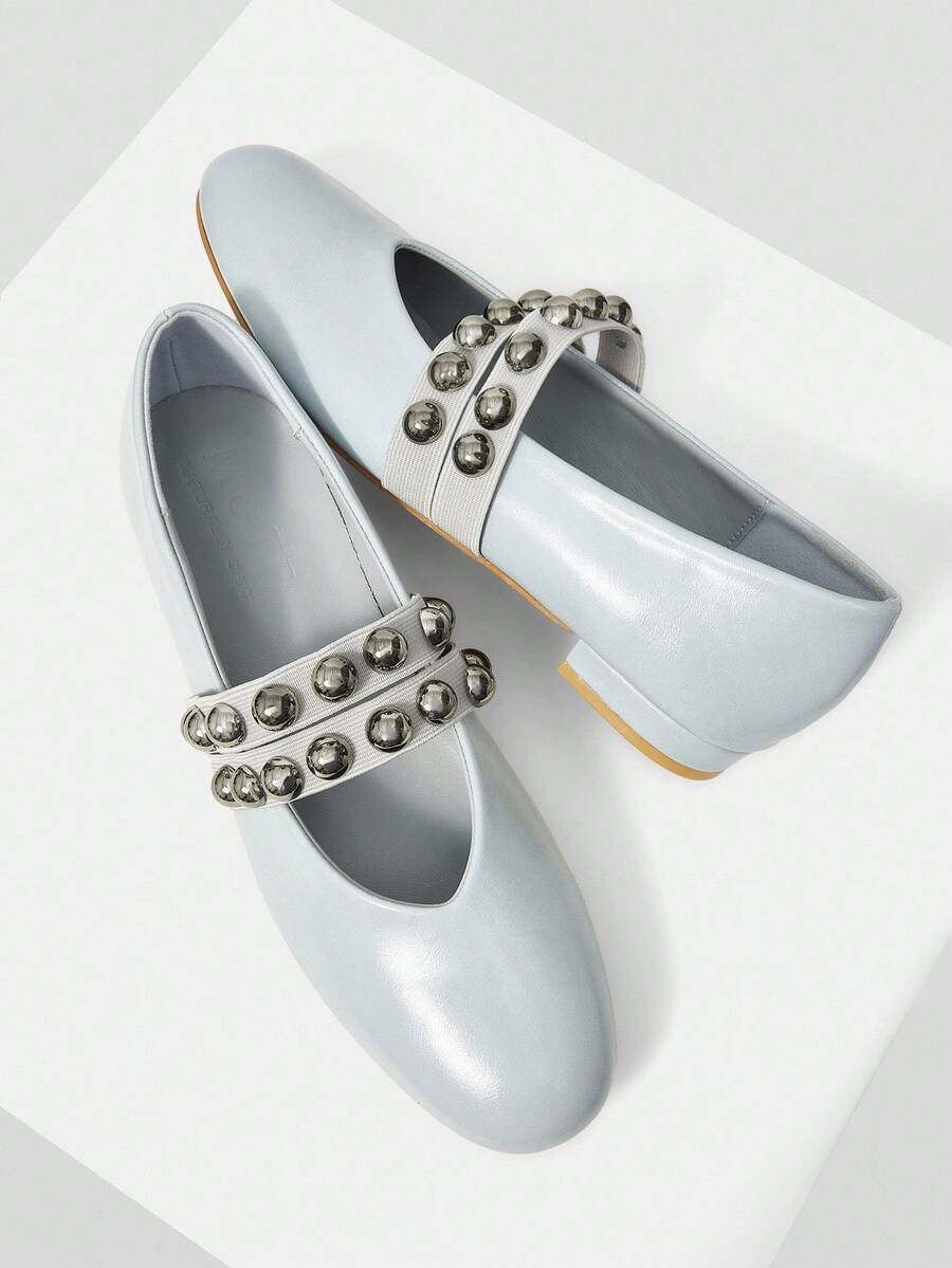 MOTF PREMIUM WOMEN ROUND TOE BALLET FLATS, ELASTIC PEARL DECOR CASUAL COMFY ELEGANT FASHIONABLE SHOES, SUITABLE FOR SPRING, SUMMER, AUTUMN - Baby Blue - View 2