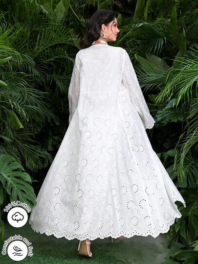SHEIN Najma Spring/Summer Fashionable Casual Long Cotton Embroidered Open-Front Long Sleeve Wide-Hem Robe/Outerwear