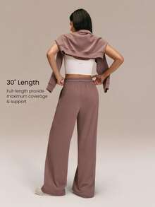 GLOWMODE Pantalones de pierna ancha con cintura elástica y bolsillos laterales, de secado rápido y estampado jacquard, para uso casual diario - Marrón Mocha - Ver 4