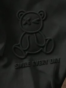 Manfinity Joysei 男士字母卡通熊压纹短袖休闲T恤 - 黑色 - 查看 2